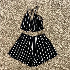 Navy and White Striped Two-Piece Set